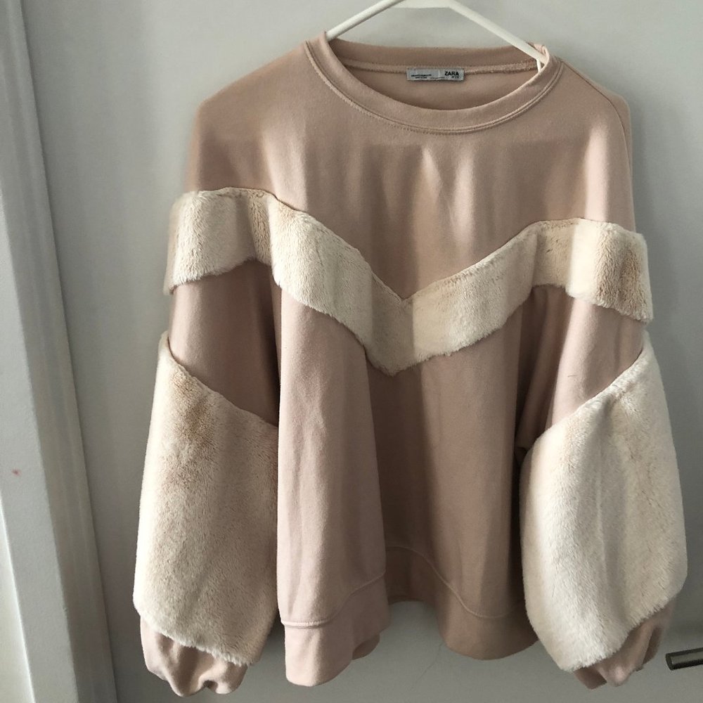 Zara faux fur Cversized Dolman FLuffy Sweatshirt - Picture 2 of 5